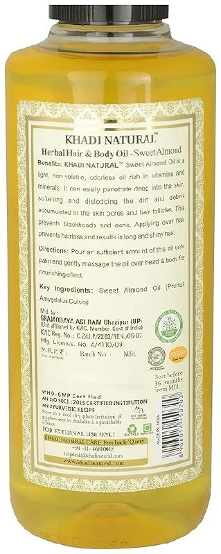 KHADI NATURAL Ayurvedic Sweet Almond Oil, 210 ml-2.webp